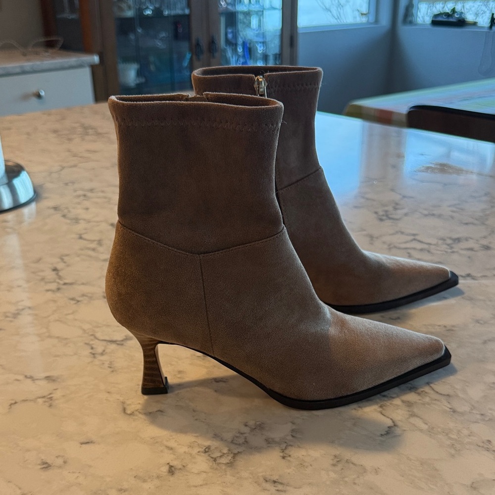 Women's Taupe Suede Pointed Toe Ankle Boots